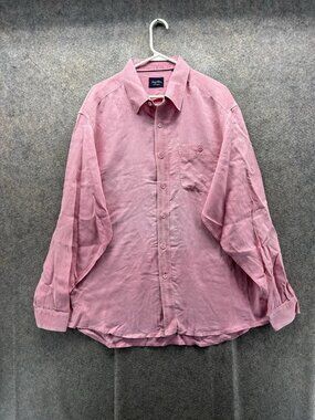 Indigo Palms Shirt Men XL Pink Linen Long Sleeve Button Up Casual Lightweight